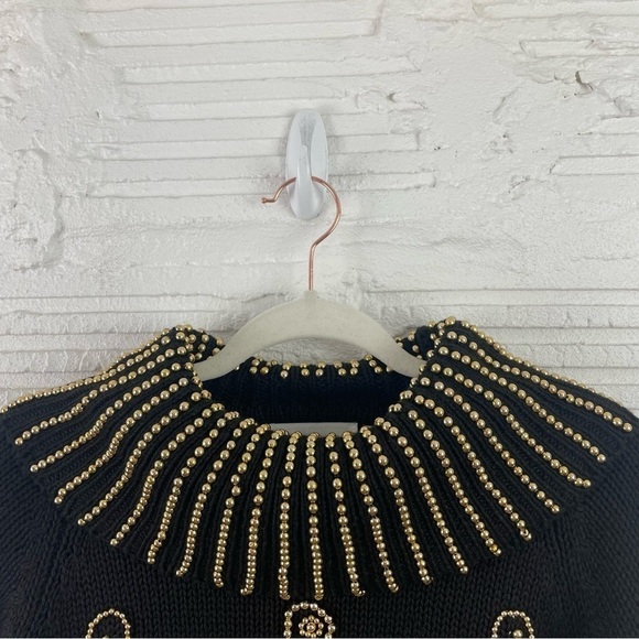 Marmie West Vintage 80s/90s Black Chunky Knit Gold Beaded Eclectic Artsy Glam S - Picture 2 of 13